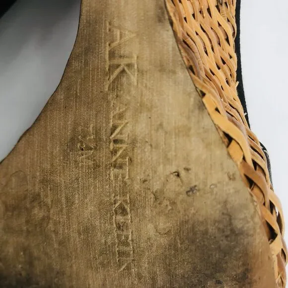 Anne Klein Wedge Sandal 7.5 Black Leather Straw Women AKHagan - Picture 8 of 15